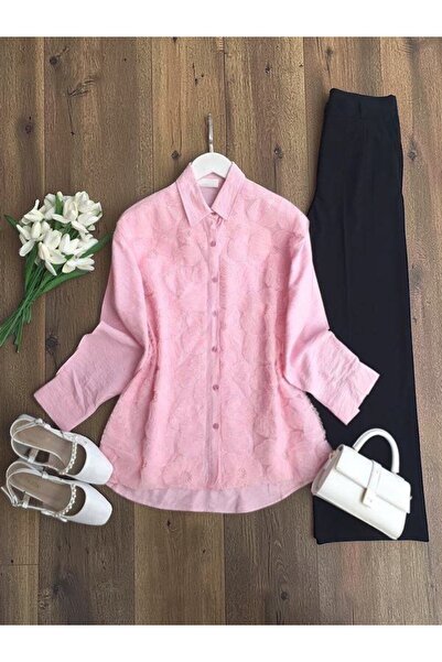 ŞAHİN TESETTÜR GİYİM TÜL İŞLEMELİ GÖMLEK TUNİK 5675