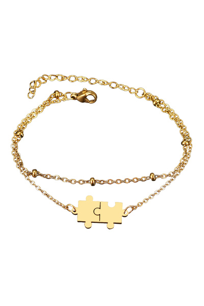 EFAYN.RO Women's bracelet, double model with balls, puzzle piece pendant, adj...