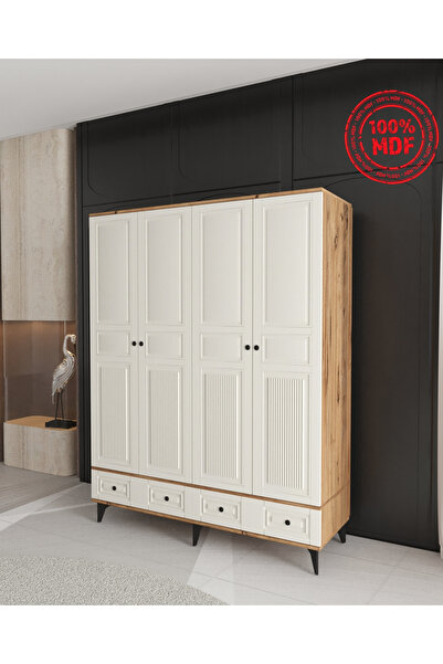 Teen & Bright NİL 4 KAPAKLI ÇEKMECELİ GARDIROP - TAMAMI MDF