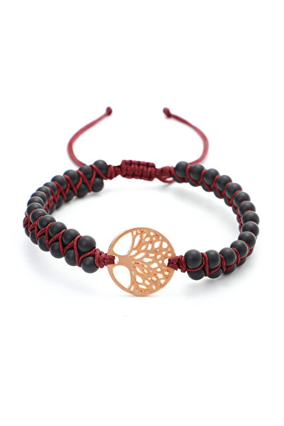 EFAYN.RO Handmade bracelet, tree of life pendant, gold, black with red string...