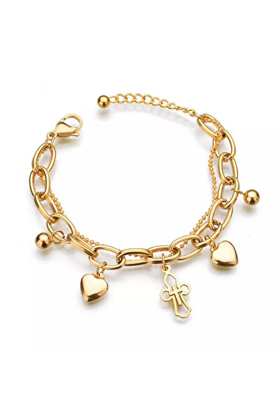 EFAYN.RO Women's bracelet, cross pendant, heart accessories, double, adjustab...