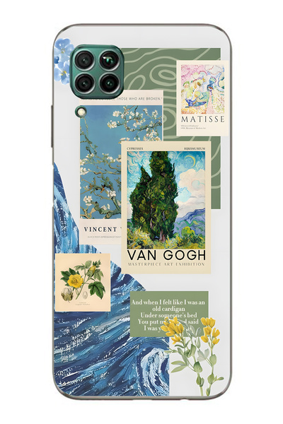 FLAMENKO حافظة هاتف هواوي P40 لايت متوافقة مع فان جوخ منقوش شفافة