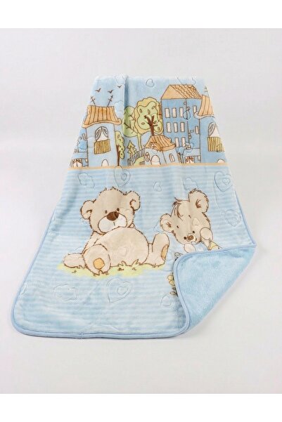 MiniKids Garden and Bear thick blanket, blue