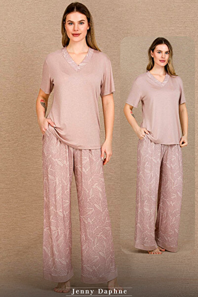 Jenny Daphne Βισκόζη Γυναικεία Πιτζάμα με λαιμόκοψη V και κοντό μανίκι, άνετη...