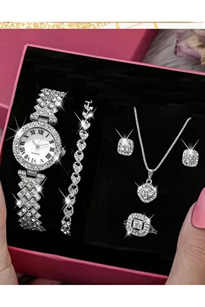 SOKY Set Bijuterii Femei cu Ceas Elegant + Colier Cercei Inel Brățară Cadou