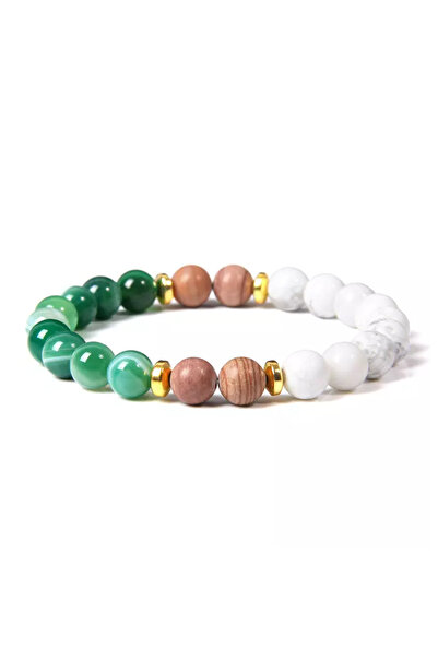 EFAYN.RO Handmade flat bracelet, made of semi-precious stone, white with gree...
