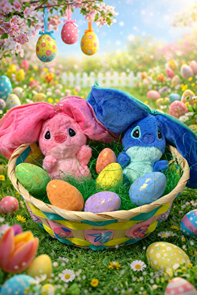 OEM Două jucării de pluș Stitch în coș cu ouă - Jucărie de colecție - Ediție ...