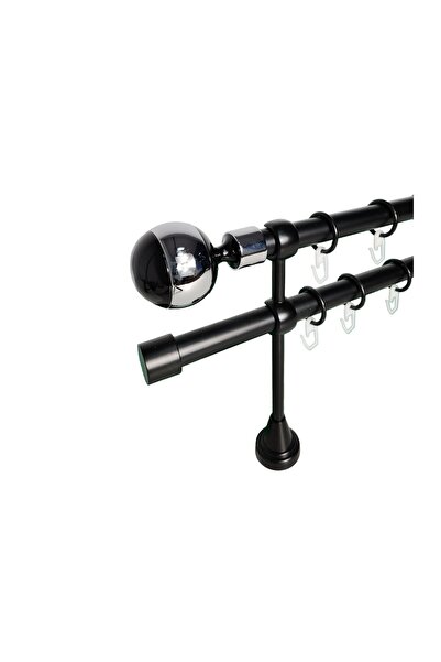 KLEIDECO galerie metal 19 mm FRANTA dubla, negru, 240 cm, capete BORDEAUX negru