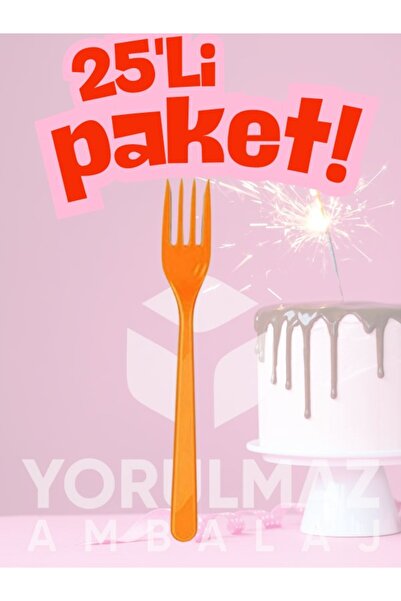 yorulmaz ambalaj 🟠   Happy Party Orange Colored Plastic Forks 25 Pieces – Du...