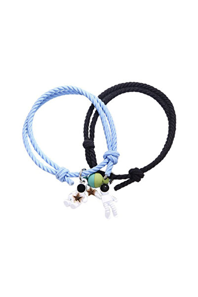 EFAYN.RO Set bratari cuplu cu magnet, tip sfoara neagra si albastra, pandanti...