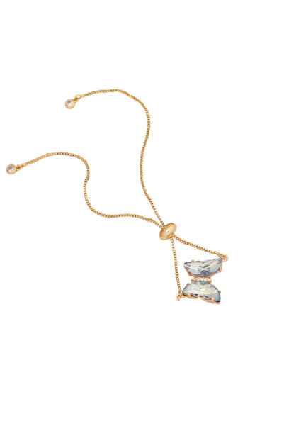 EFAYN.RO Women's tennis bracelet, gray crystal butterfly pendant, gold, adjus...