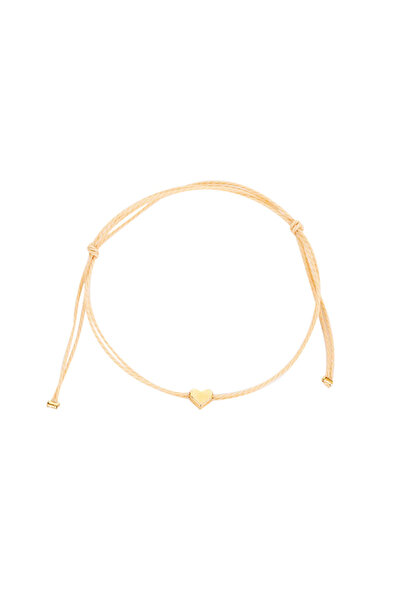 EFAYN.RO Gold heart pendant bracelet, handmade, beige string, adjustable, wom...