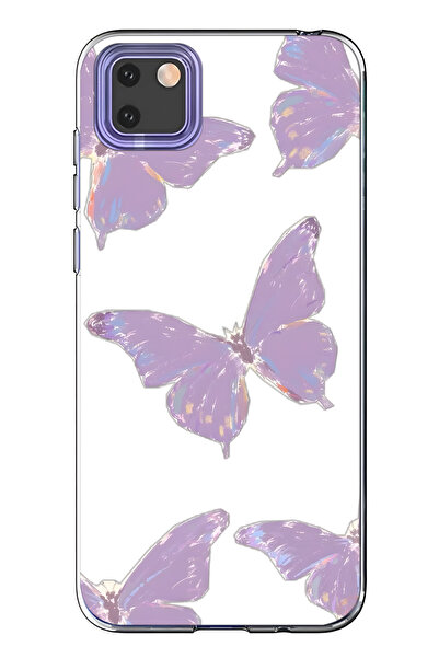 FLAMENKO حافظة هاتف شفافة متوافقة مع هاتف هواوي Y5P باللون الأرجواني Kelebek ...