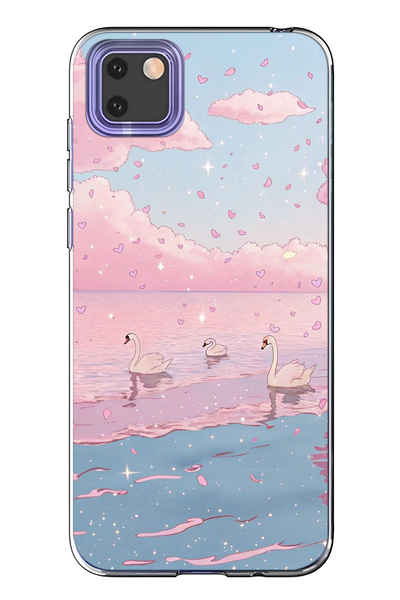 FLAMENKO حافظة هاتف شفافة متوافقة مع هاتف هواوي Y5P باللون الوردي سكاي آند سو...