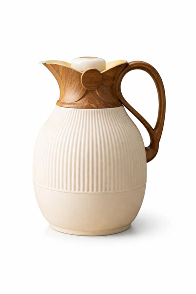 Urbanza Luxury Cream Vacuum Insulated Thermal Carafe Jug Wood Handle Coffee T...