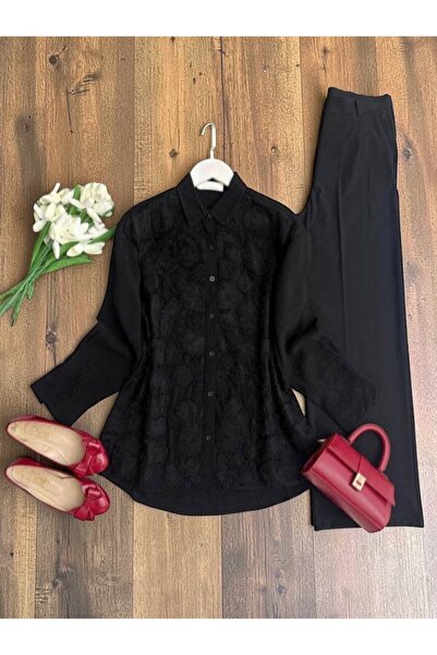 ŞAHİN TESETTÜR GİYİM TÜL İŞLEMELİ GÖMLEK TUNİK 5675