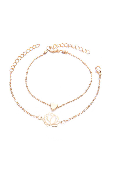 EFAYN.RO Lotus flower and heart bracelet set, gold, adjustable, women, EFAYN