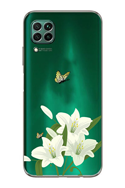 FLAMENKO حافظة هاتف شفافة متوافقة مع هاتف هواوي P40 Lite من نوع White Lily منقوش