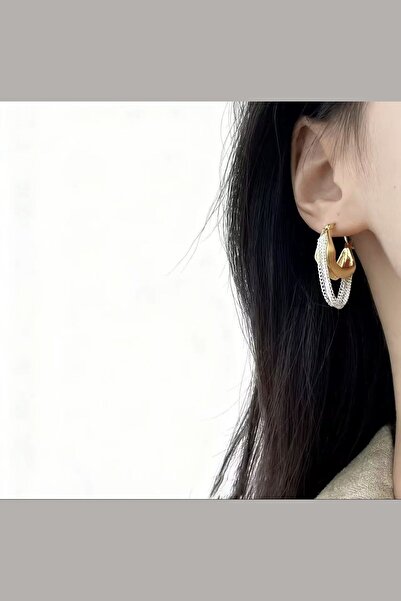 DEMOKAN Women's Earrings Multiple Chain Detail Non-Tarnish Hoop Earrings