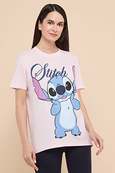 R&B Stitch Print T-Shirt with Crew Neck and Short Sleeves