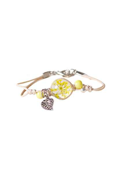 EFAYN.RO Women's bracelet, cord, bohemian round pendant, yellow, with silver ...