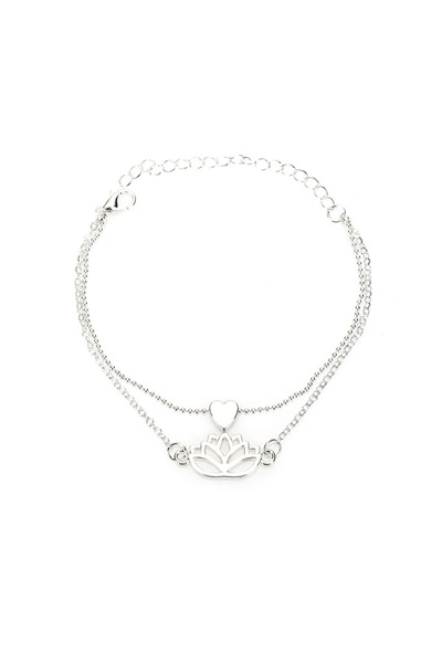 EFAYN.RO Set bratari floare de lotus si inima, argintiu, reglabile, dama, EFAYN