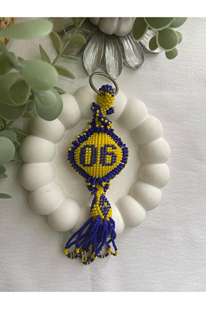 Handmade KUM BONCUK EL İŞİ SARI LACİVER 06 PLAKALI ANAHTARLIK
