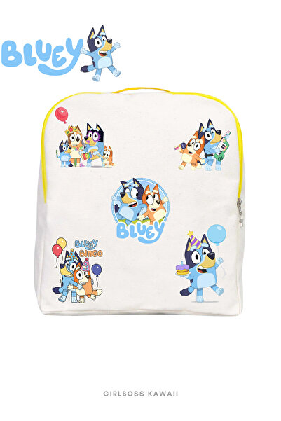Girlboss Kawaii Bluey Printed Canvas Backpack Inside Pocketed