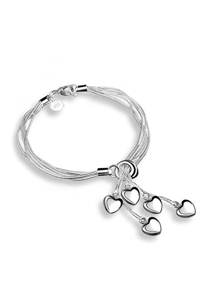EFAYN.RO Women's bracelet with heart pendants, silver, adjustable, EFAYN