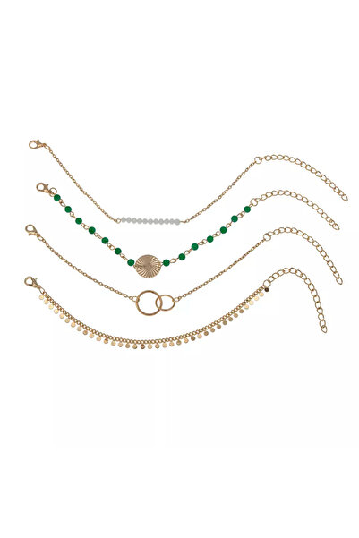 EFAYN.RO Set of 4 women's bracelets, round pendants, white and green accessor...