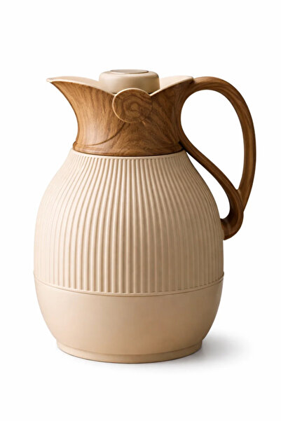 Urbanza Luxury Cream Vacuum Insulated Thermal Carafe Jug Wood Handle Coffee T...