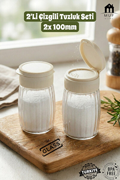 MUF HOME مجموعة من قطعتين من وعاء التوابل الزجاجي الفاخر مخطط - وعاء توابل عم...