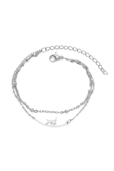 EFAYN.RO Women's bracelet, double model with accessories, walking cat pendant...