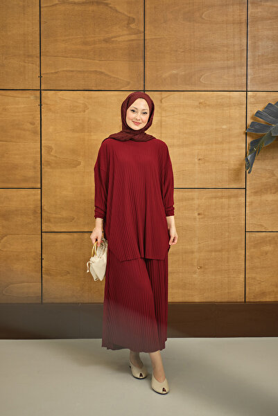 LOCCO Women's Pilise Detailled Suit Burgundy