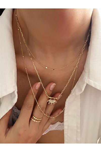 DGK COLLECTİON 14K gold renk altın kaplama 3'lü tasarım zarif özel kolye