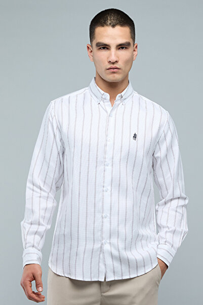 R&B Striped Shirt with Button-Down Collar and Long Sleeves