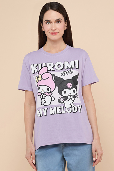 R&B Kuromi Print T-Shirt with Crew Neck and Short Sleeves