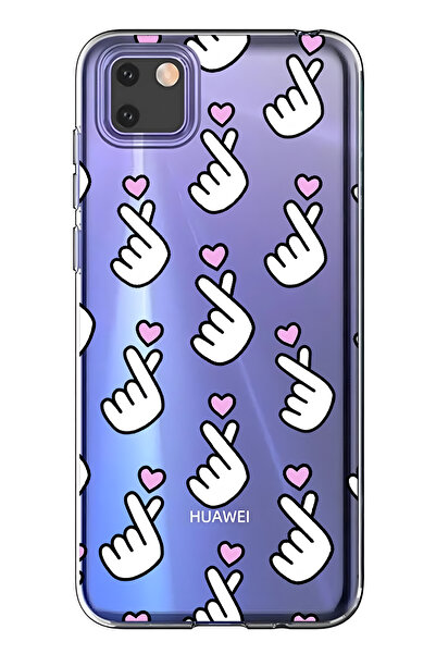 FLAMENKO حافظة هاتف شفافة متوافقة مع هاتف هواوي Y5P من نوع Parmak Kalp منقوش