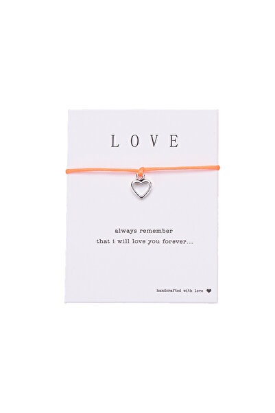 EFAYN.RO Love bracelet with silver heart pendant, handmade, orange string, ad...
