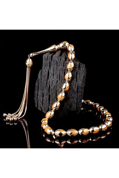 İskender Tesbih Turuncu Mine İşlemeli Altın Tesbih