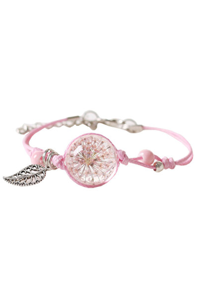 EFAYN.RO Women's bracelet, cord, bohemian round pendant, pink, with silver le...