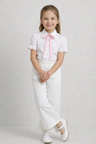 FATELLA Devojčin ružičasti mašni Čipka paket belih širokih pantalona 23. apri...