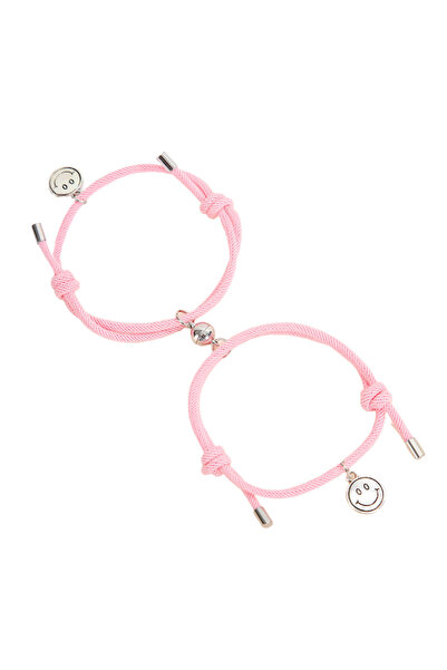 EFAYN.RO Couple bracelet set with magnet, string type, smiley face, pink, EFAYN