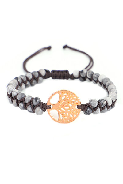 EFAYN.RO Handmade bracelet, tree of life pendant, gold, gray with brown cord,...