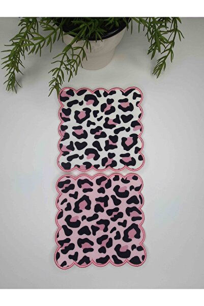 DECO Pânză de cocktail brodată, roz praf și alb, imprimeu leopard imprimare d...