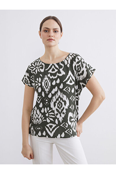 LC Waikiki Green Crew Neck Patterned Blouse