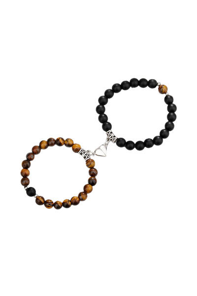 EFAYN.RO Set of 2 couple bracelets with heart magnet, semi-precious stone, bl...