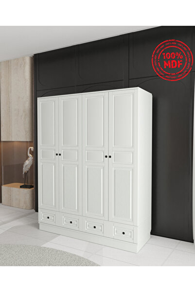 Teen & Bright NİL 4 KAPAKLI ÇEKMECELİ BAZALI GARDIROP - TAMAMI MDF