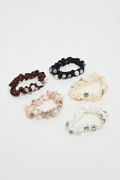 R&B Women's Black 5 Pack Skinny Scrunchies