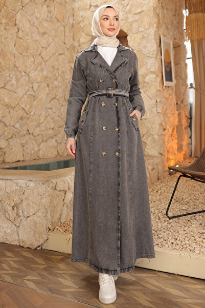 İmajButik Smoked Kravuze Collar Buttoned Trench Coat
